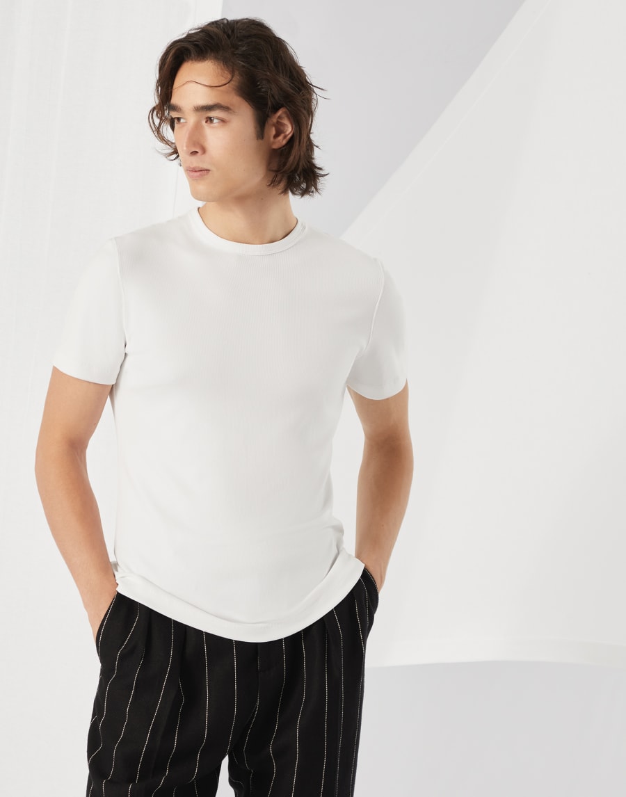 Ribbed jersey T-shirt White Man - Brunello Cucinelli