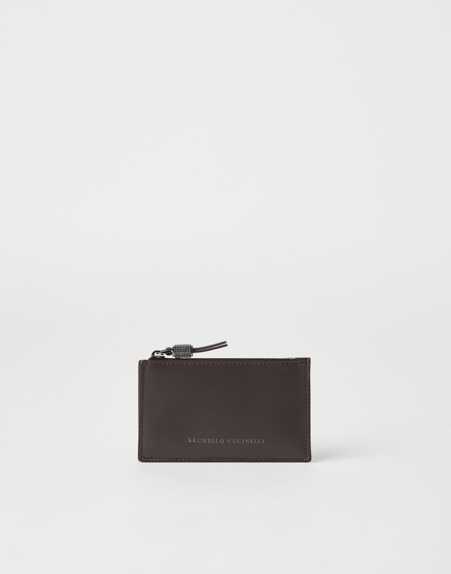 Calfskin card case with monili Brown Woman - Brunello Cucinelli