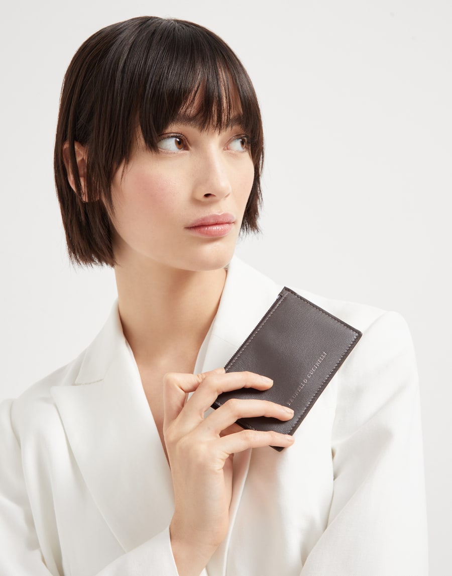 Calfskin card case with monili Brown Woman - Brunello Cucinelli
