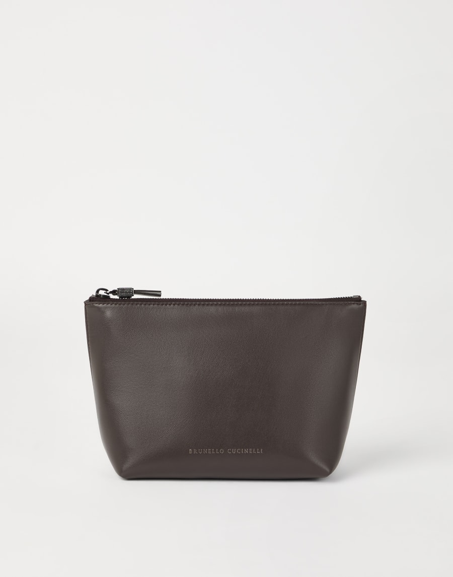 Calfskin clutch bag with monili Brown Woman - Brunello Cucinelli