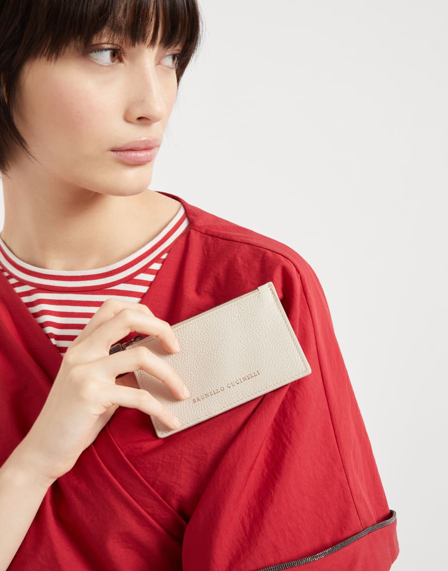 Leather card case with monili Ivory Woman - Brunello Cucinelli