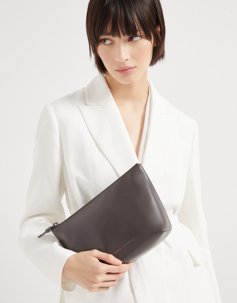 Calfskin clutch bag with monili Brown Woman - Brunello Cucinelli