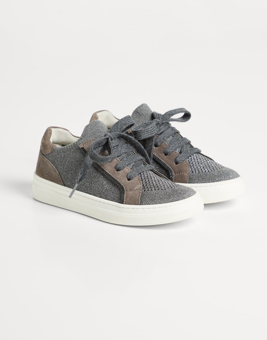 スエード&ニット スニーカー ダークグレー ガールズ - Brunello Cucinelli