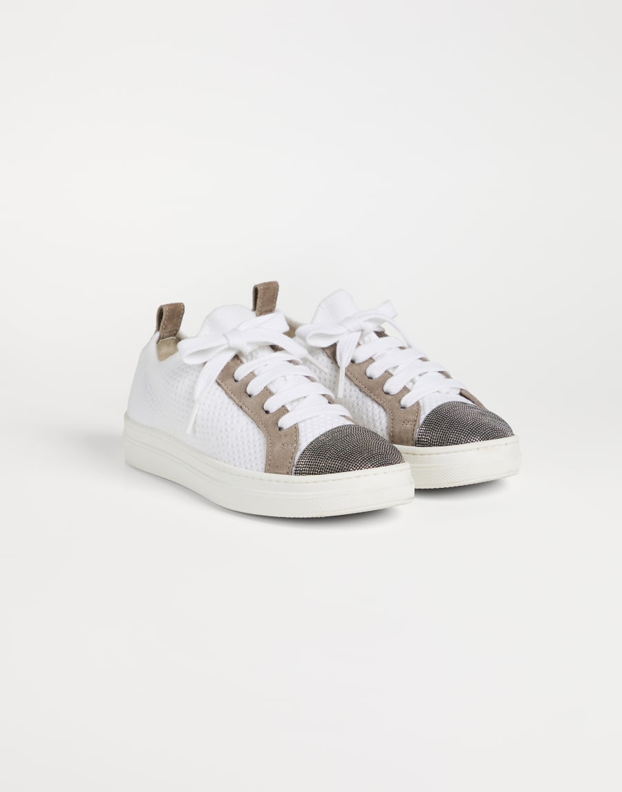 针织品和绒面革胶底鞋 灰白色 女童 - Brunello Cucinelli