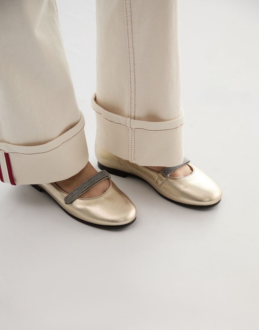 モニーレ付き フラットシューズ ゴールド ガールズ - Brunello Cucinelli