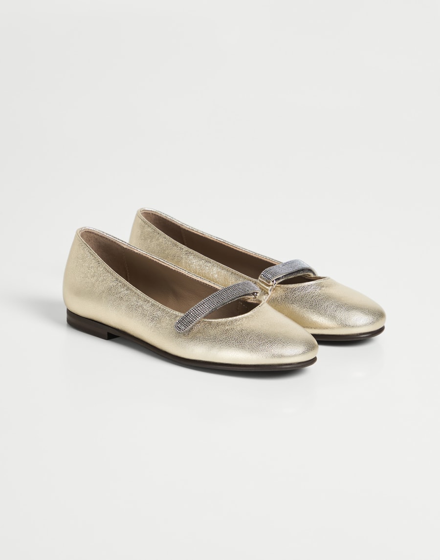 モニーレ付き フラットシューズ ゴールド ガールズ - Brunello Cucinelli