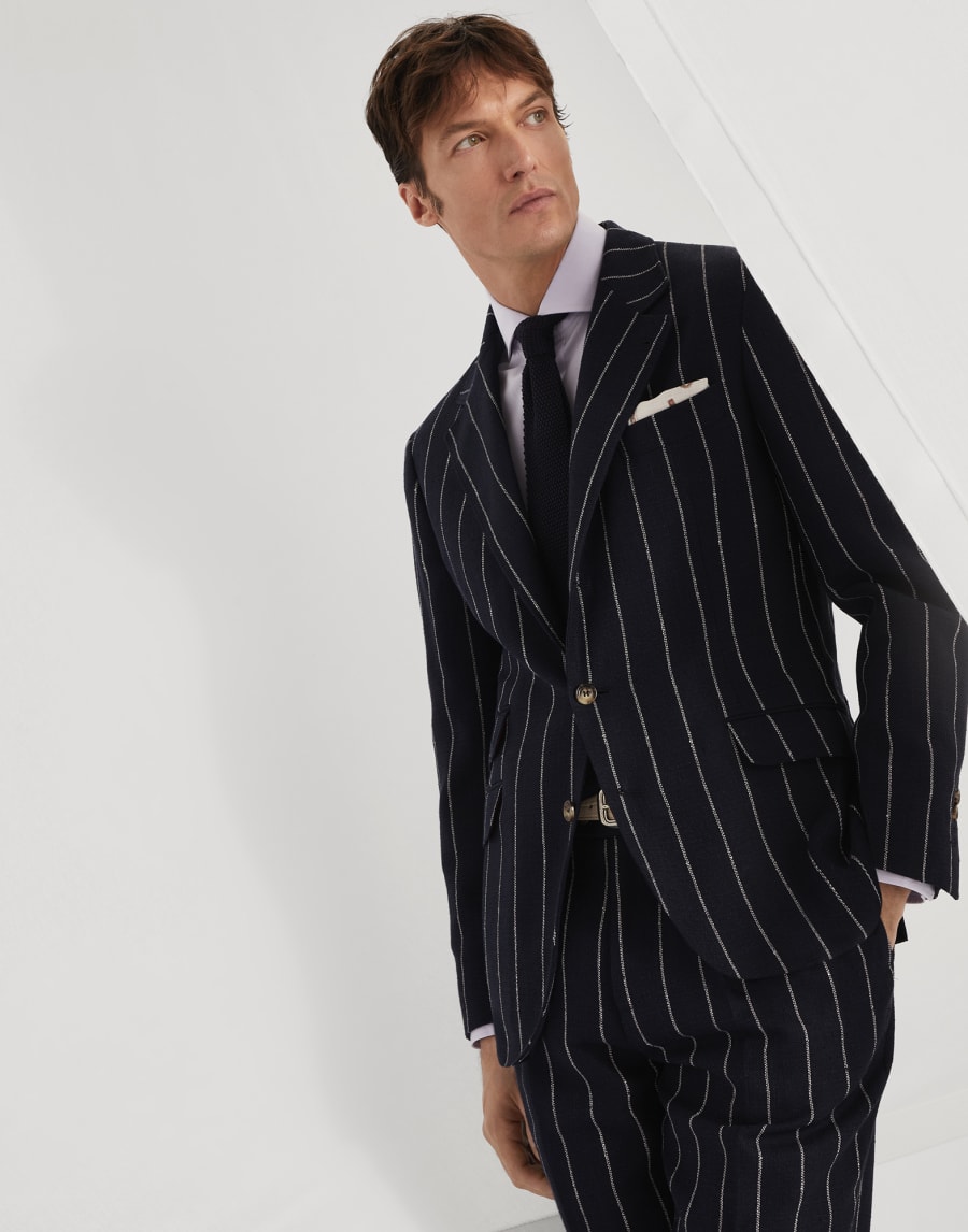 Giacca Cavallo decostruita gessato Blu Navy Uomo - Brunello Cucinelli