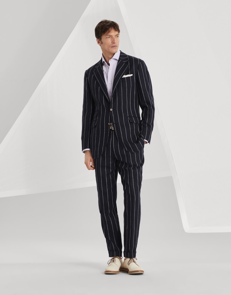 麻棉混纺西装套装 海军蓝 男款 - Brunello Cucinelli