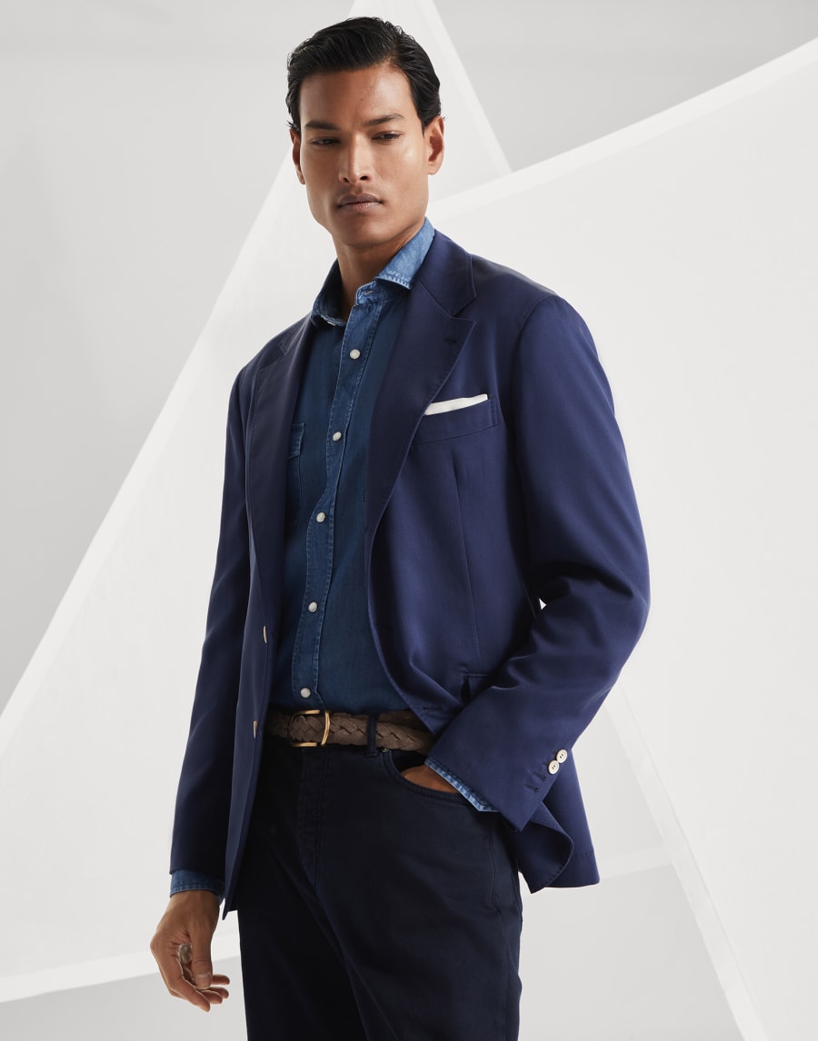 Giacca decostruita in twill Notte Uomo - Brunello Cucinelli