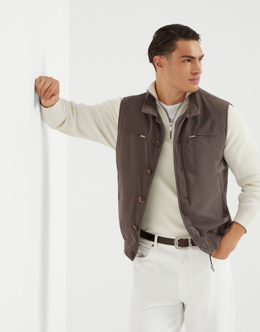 Жилет из микрофибры Кофейный Мужчина - Brunello Cucinelli