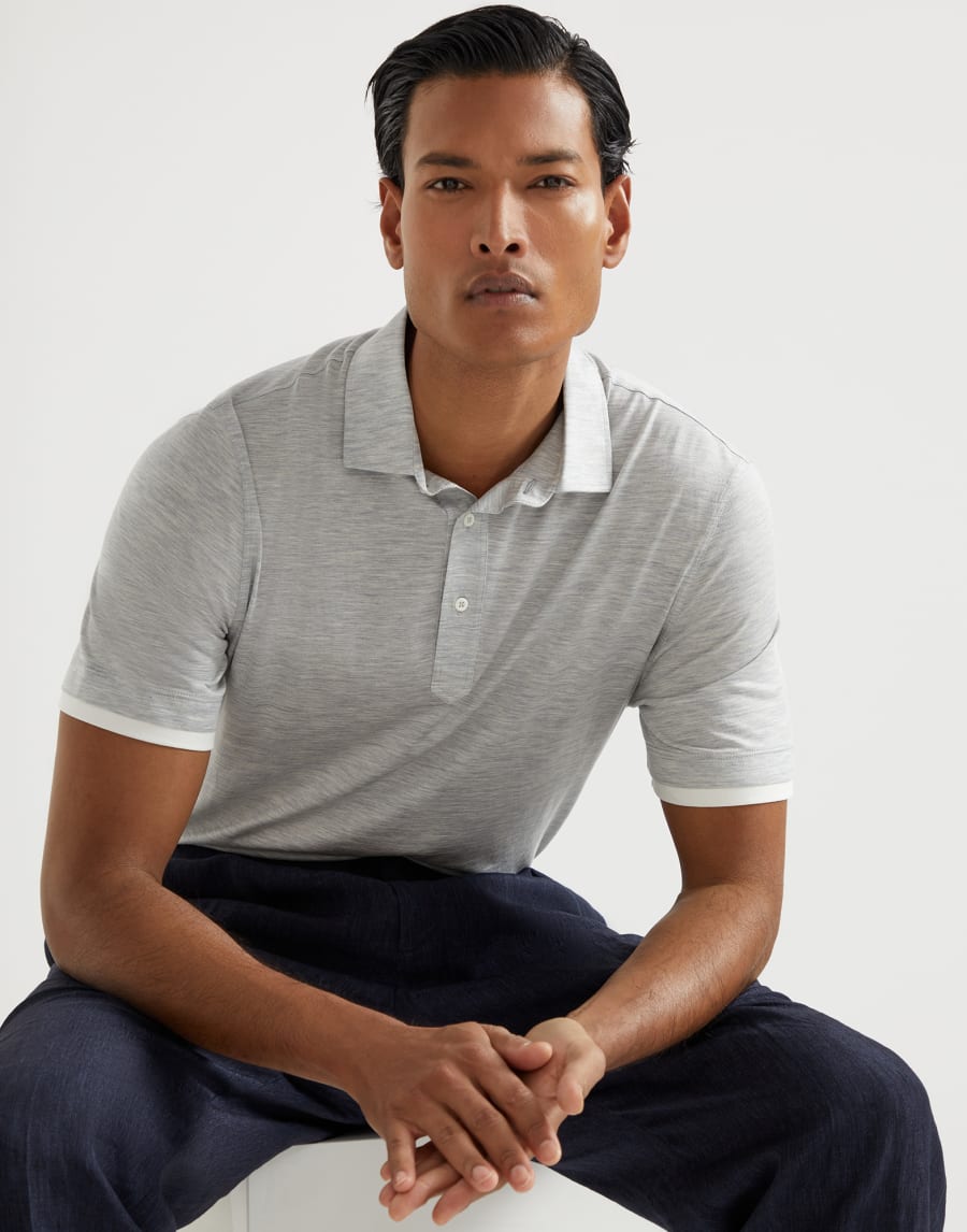 假两件马球衫 灰白色 男款 - Brunello Cucinelli