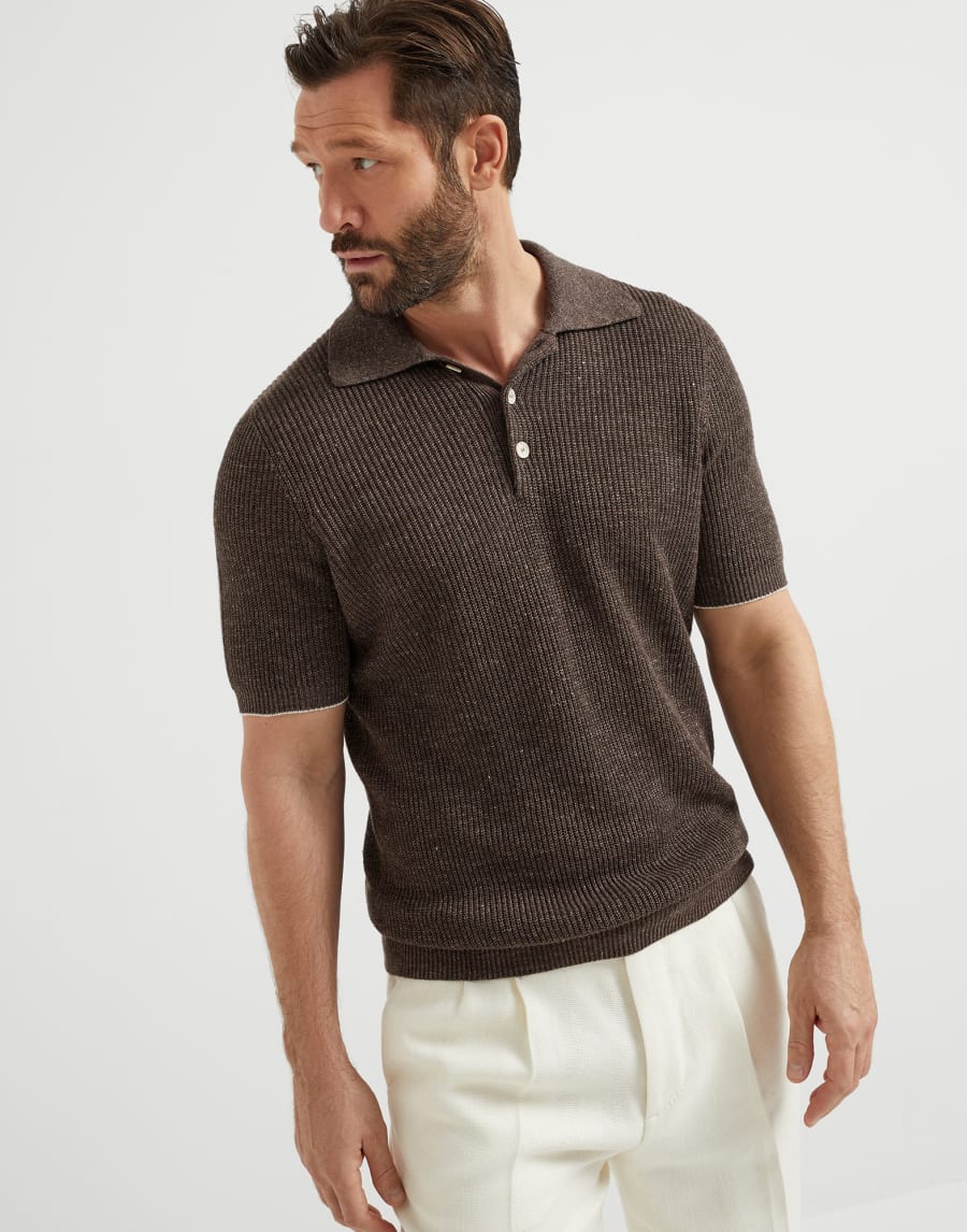 Half English rib knit polo Brown Man - Brunello Cucinelli