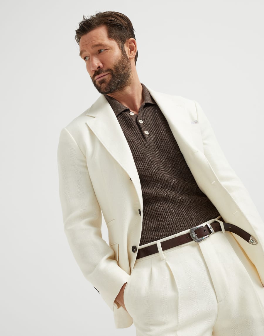 Half English rib knit polo Brown Man - Brunello Cucinelli