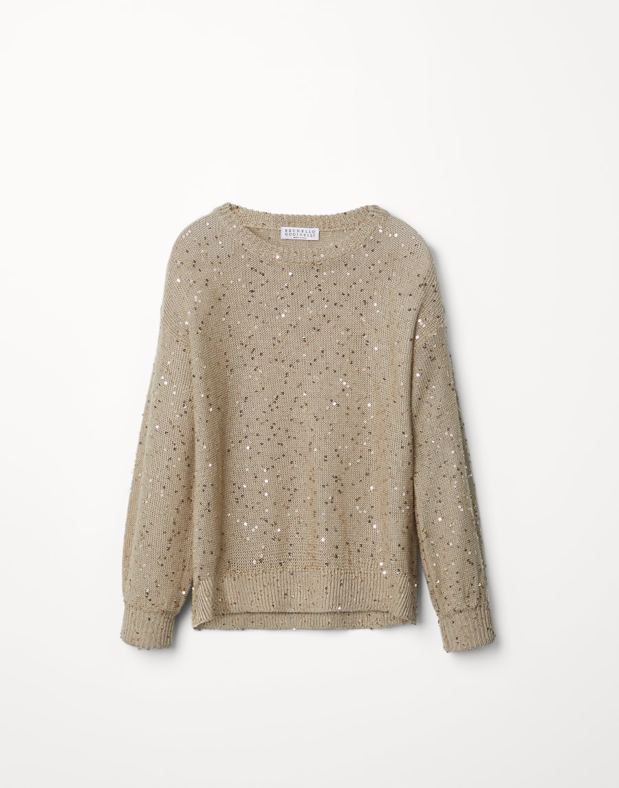 钻石丝绸亚麻混纺针织衫 浆土色 女童 - Brunello Cucinelli