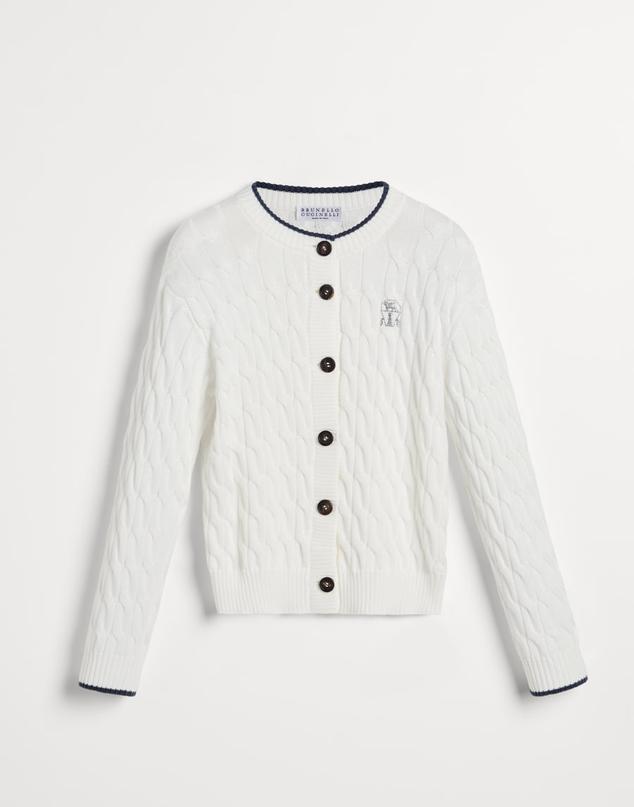 徽标装饰棉质开衫 巴拿马色 女童 - Brunello Cucinelli