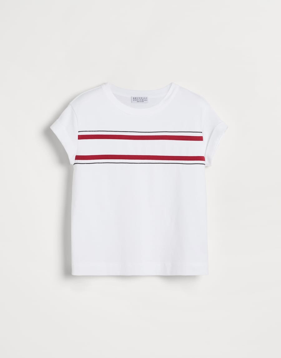 T-shirt con righe in contrasto Bianco Bambina - Brunello Cucinelli