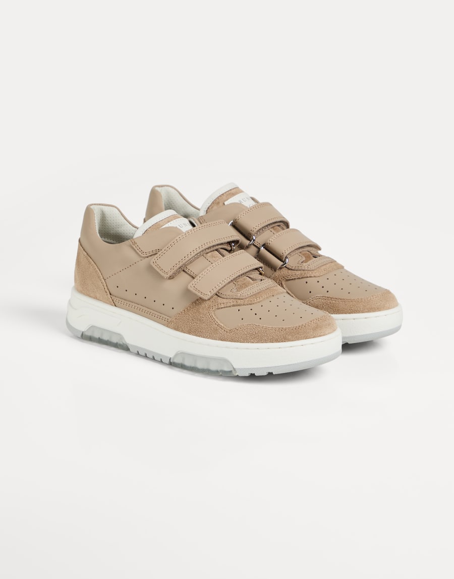 Calfskin and suede sneakers Warm Beige Boys - Brunello Cucinelli