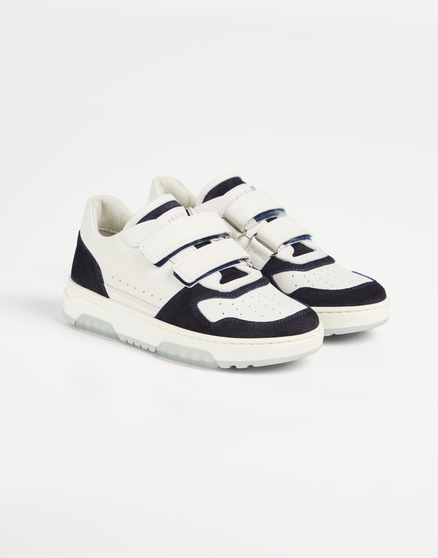 Calfskin and suede sneakers Blue Boys - Brunello Cucinelli