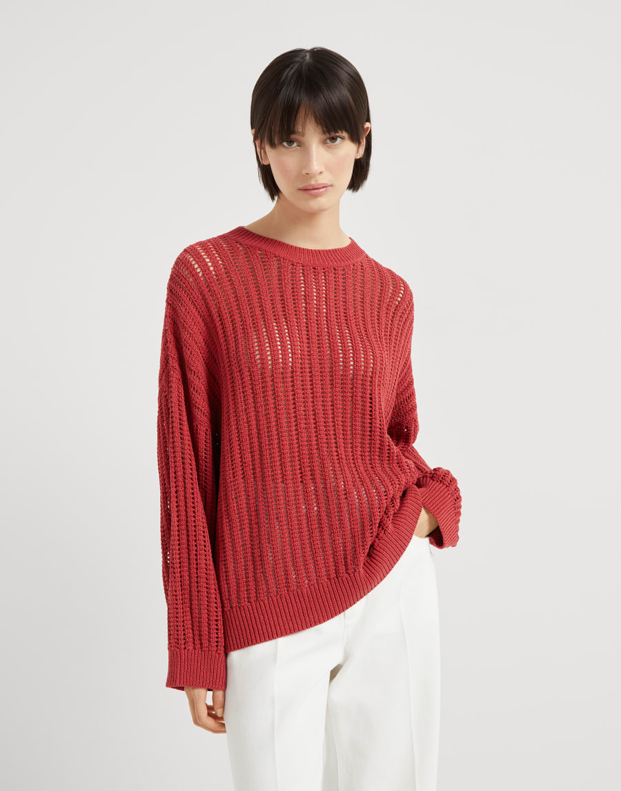 Maglia a costa traforata Rosso Donna - Brunello Cucinelli