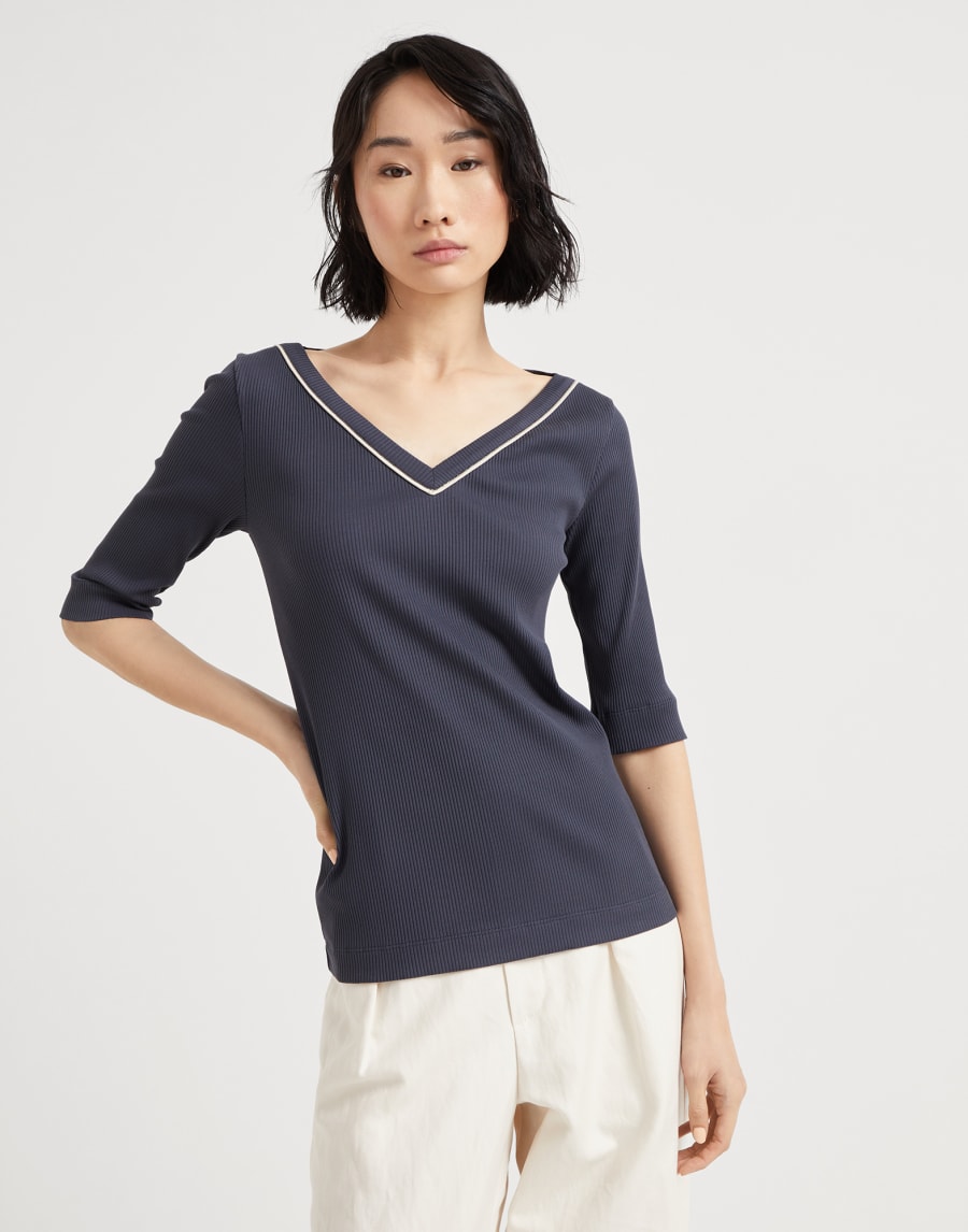 装饰镶珠的T恤衫 月色 女款 - Brunello Cucinelli