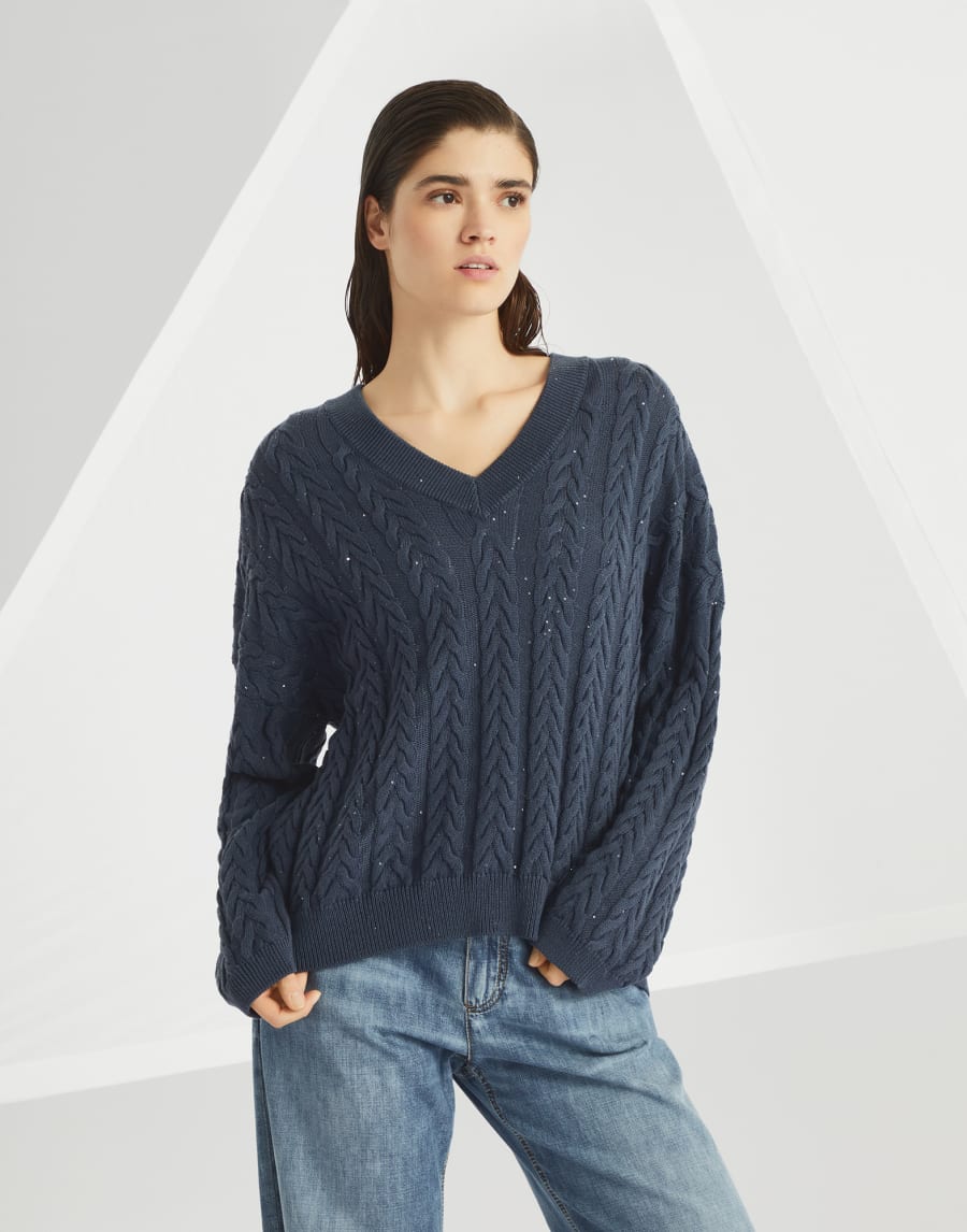 Maglia Dazzling Cable Blu Donna - Brunello Cucinelli