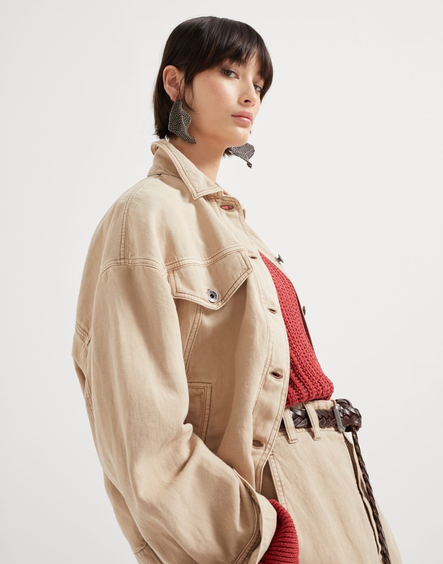 装饰镶珠的短夹克 冷米色 女款 - Brunello Cucinelli