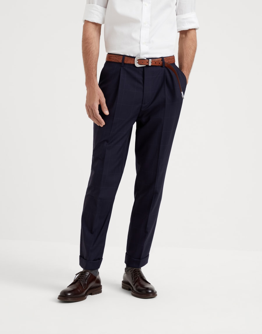 Trousers with pleats Navy Blue Man - Brunello Cucinelli