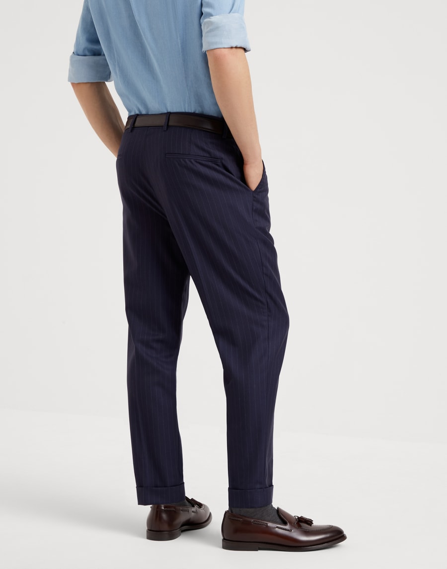 Chalk stripe trousers Navy Blue Man - Brunello Cucinelli