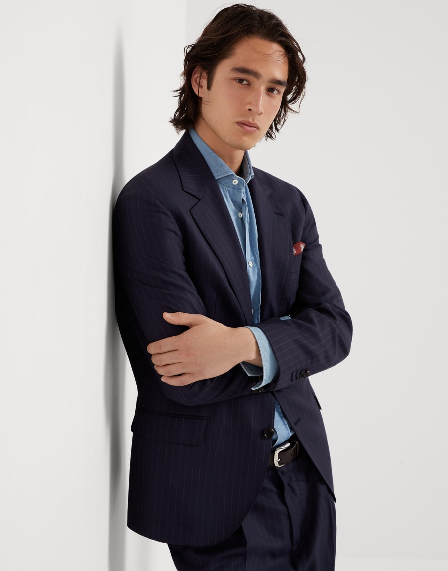Twill blazer Navy Blue Man - Brunello Cucinelli