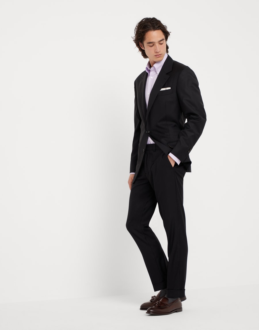 初剪羊毛料西装套装 黑色 男款 - Brunello Cucinelli