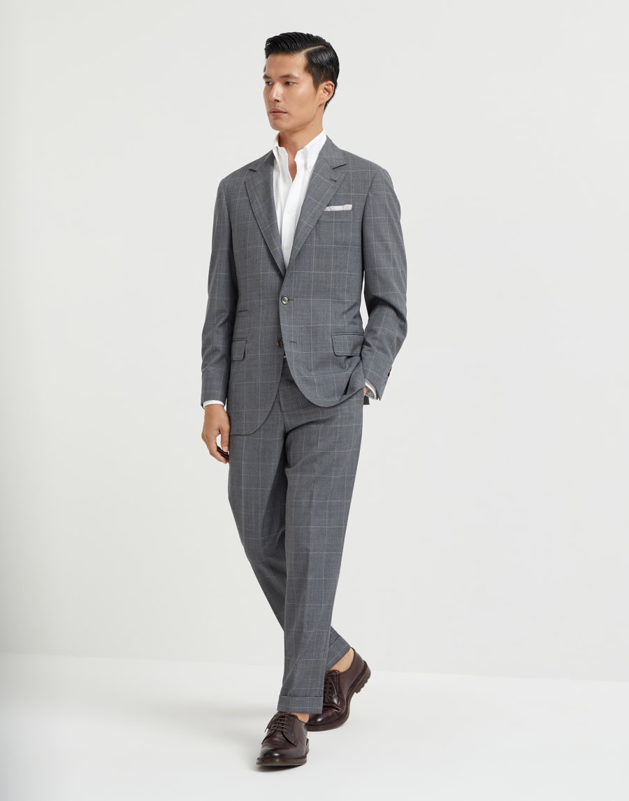 初剪羊毛料西装套装 灰色 男款 - Brunello Cucinelli