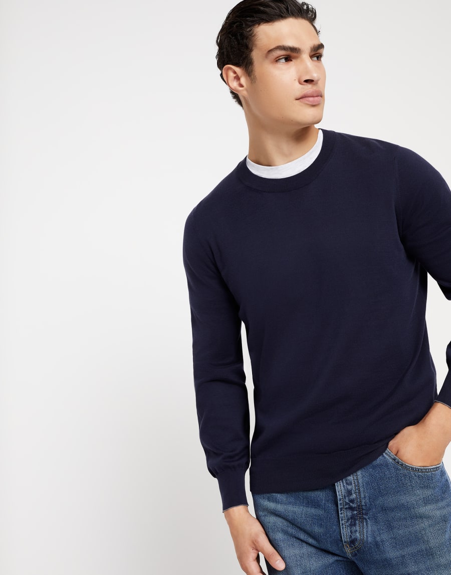 Cotton sweater Navy Blue Man - Brunello Cucinelli