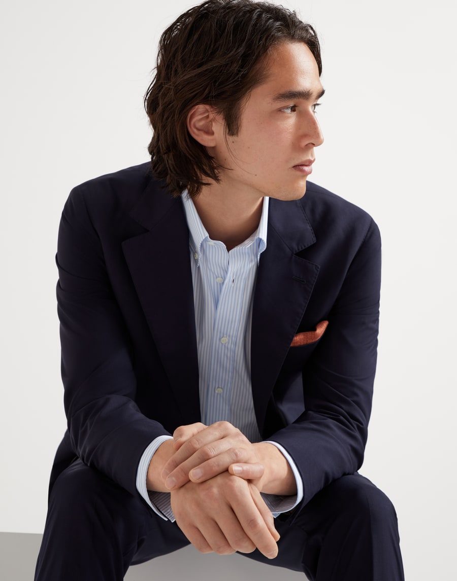 Wool and silk blazer Navy Blue Man - Brunello Cucinelli