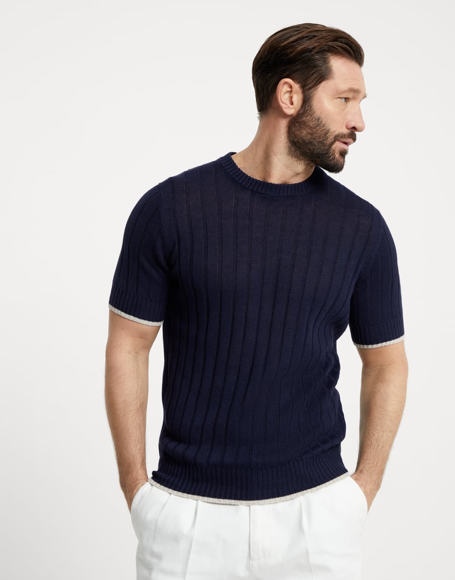 Knit T-shirt Navy Blue Man - Brunello Cucinelli