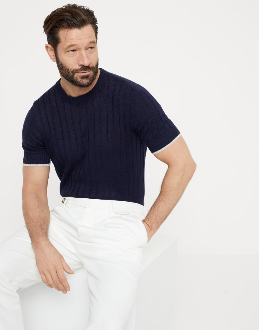 Knit T-shirt Navy Blue Man - Brunello Cucinelli