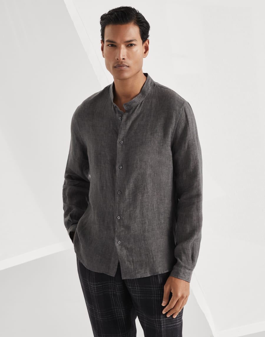 Mandarin collar shirt Charcoal Man - Brunello Cucinelli