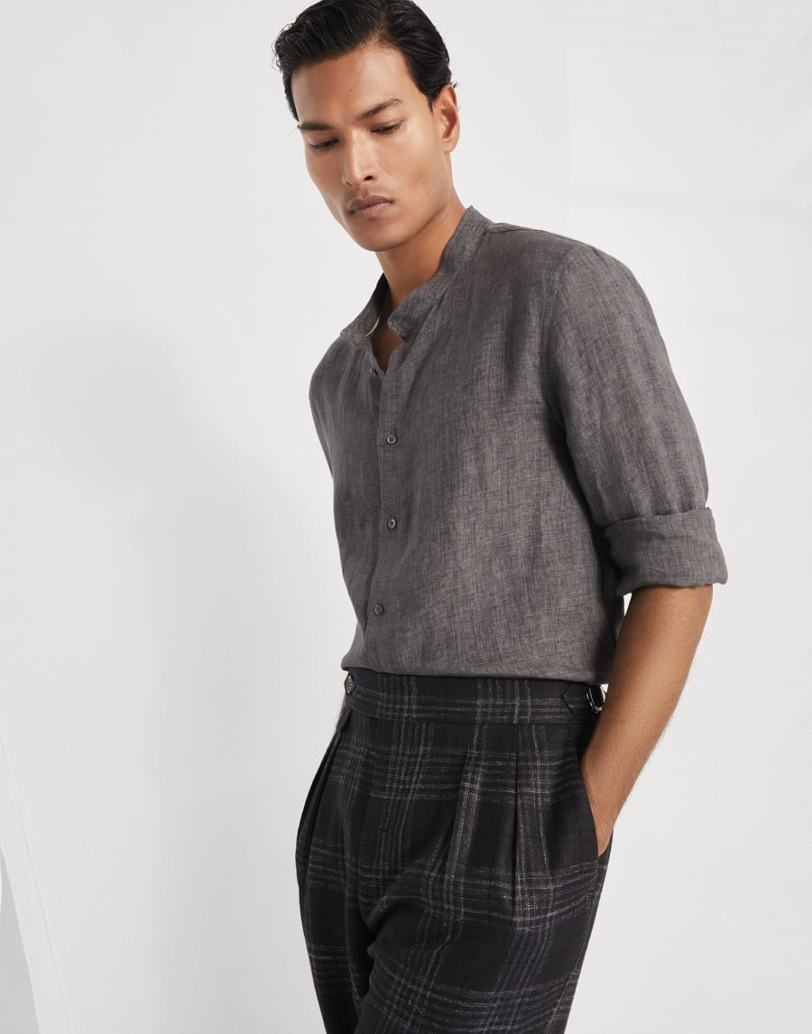 Mandarin collar shirt Charcoal Man - Brunello Cucinelli