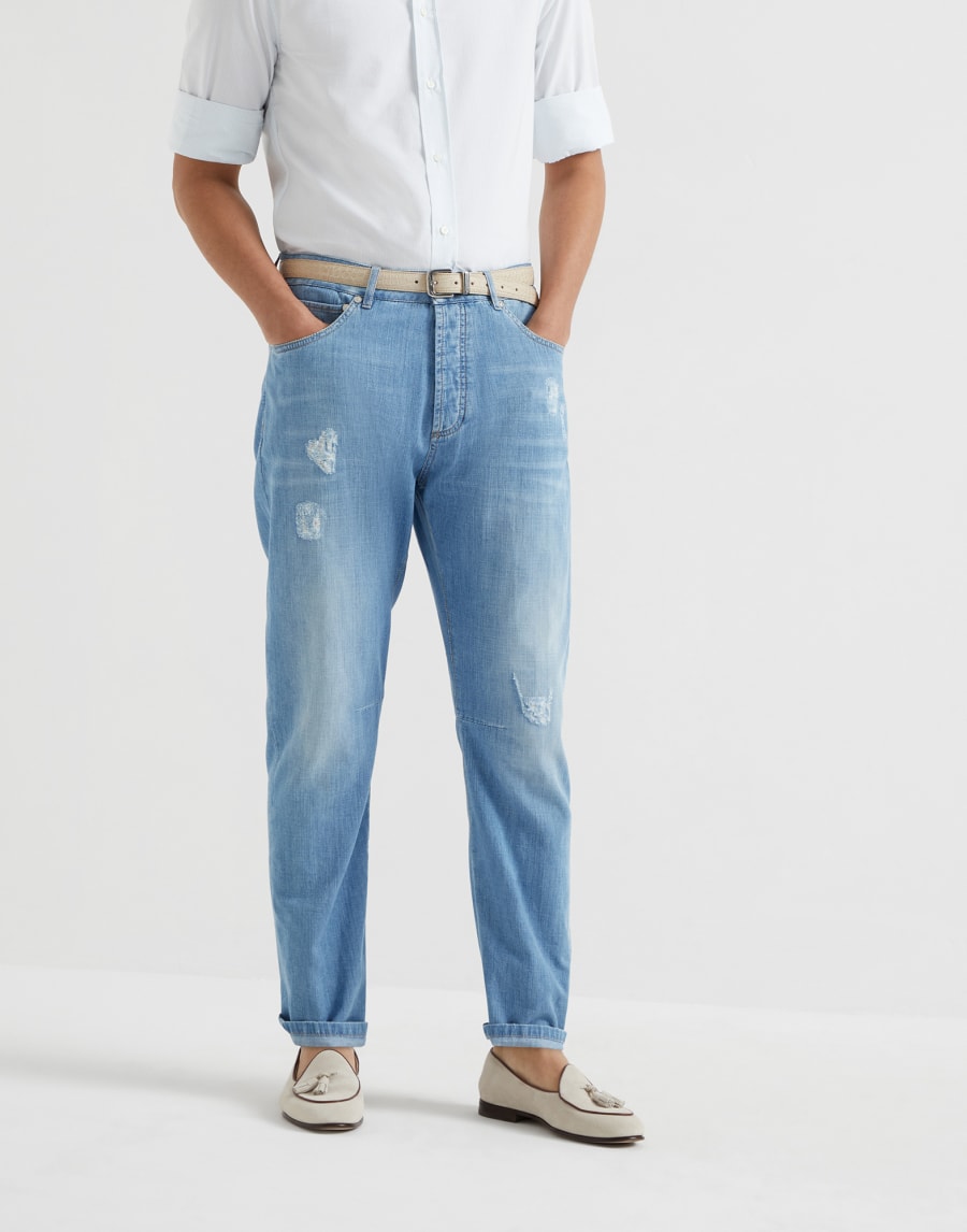 Denim trousers with rips Light Blue Denim Man - Brunello Cucinelli