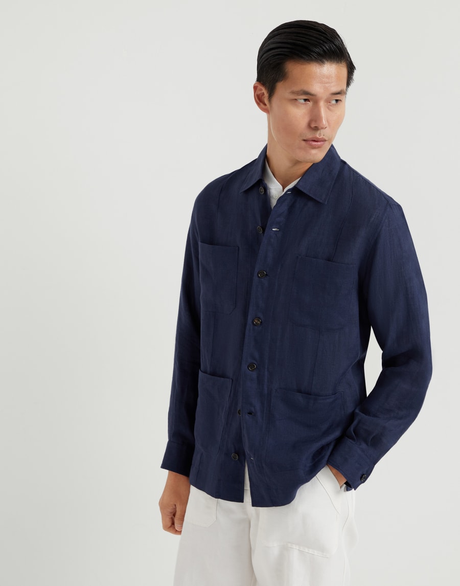Guayabera in lino Blu Navy Uomo - Brunello Cucinelli