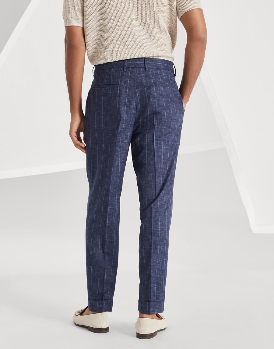 Chalk stripe trousers Navy Blue Man - Brunello Cucinelli