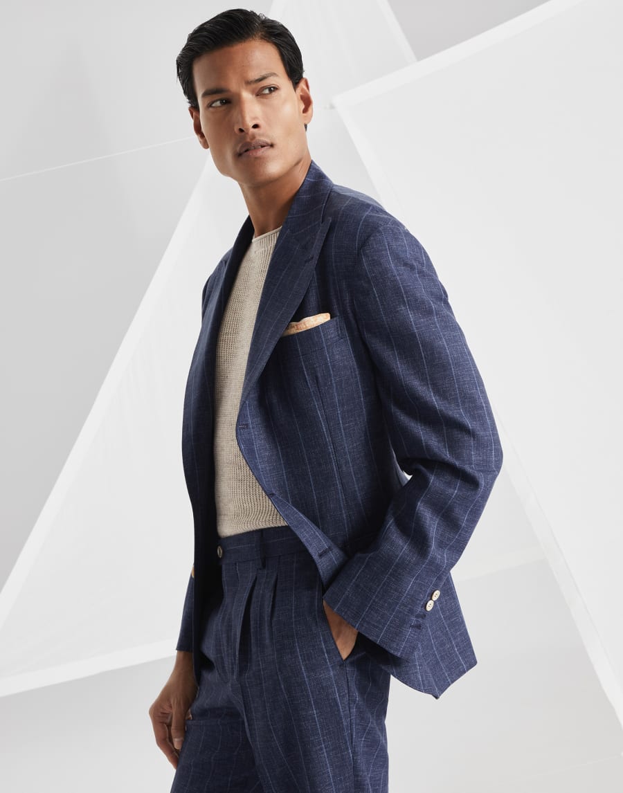 Virgin wool blazer Navy Blue Man - Brunello Cucinelli