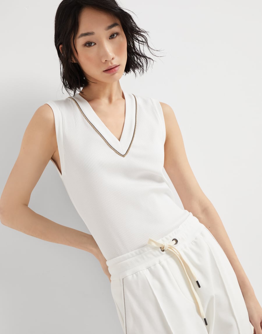 罗纹针织料无袖上衣 灰白色 女款 - Brunello Cucinelli