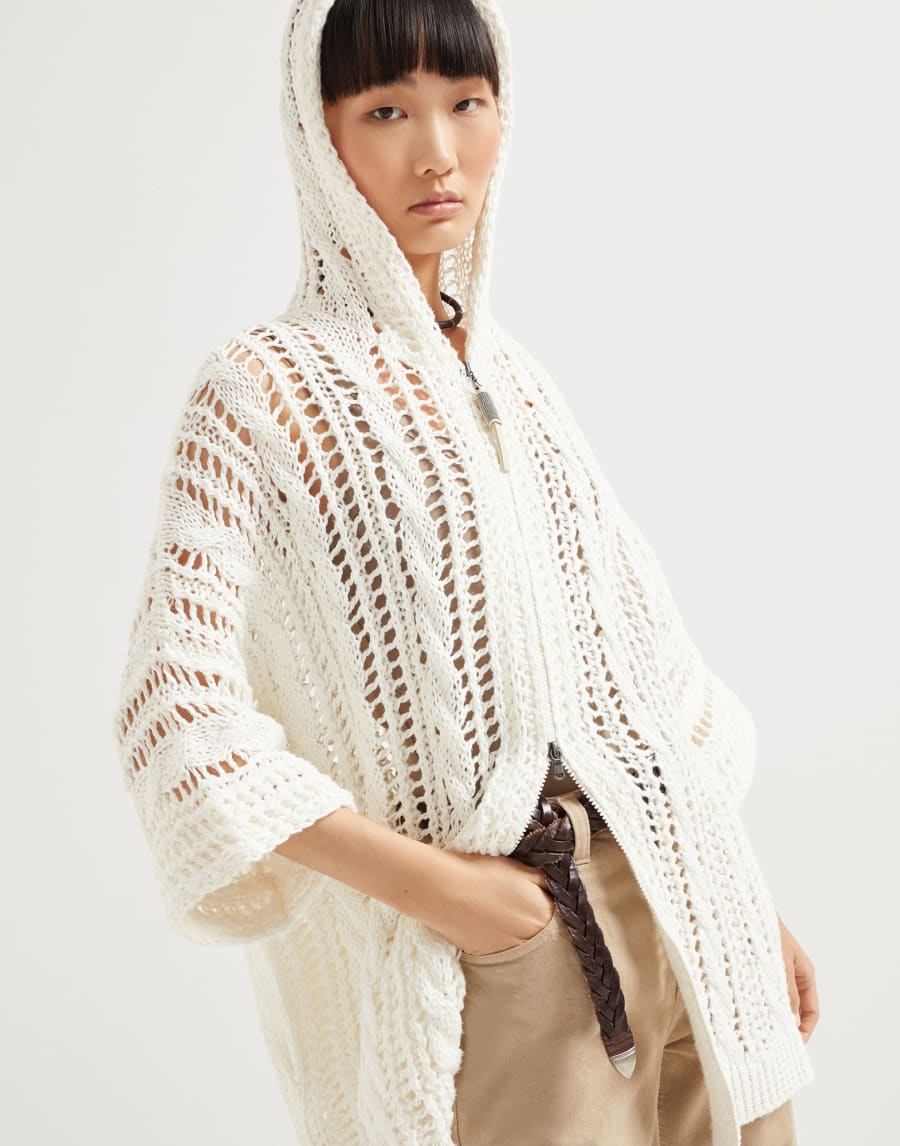 Cardigan Cable & Mesh Panama Donna - Brunello Cucinelli