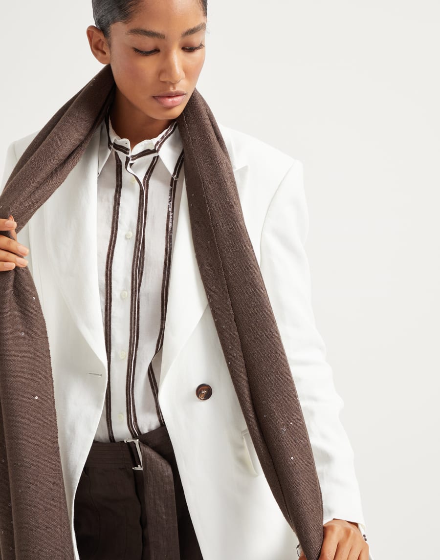 羊绒和亮丝绸料围巾 巧克力色 女款 - Brunello Cucinelli