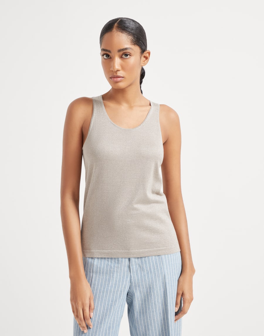 Lightweight knit top Taupe Smoke Woman - Brunello Cucinelli