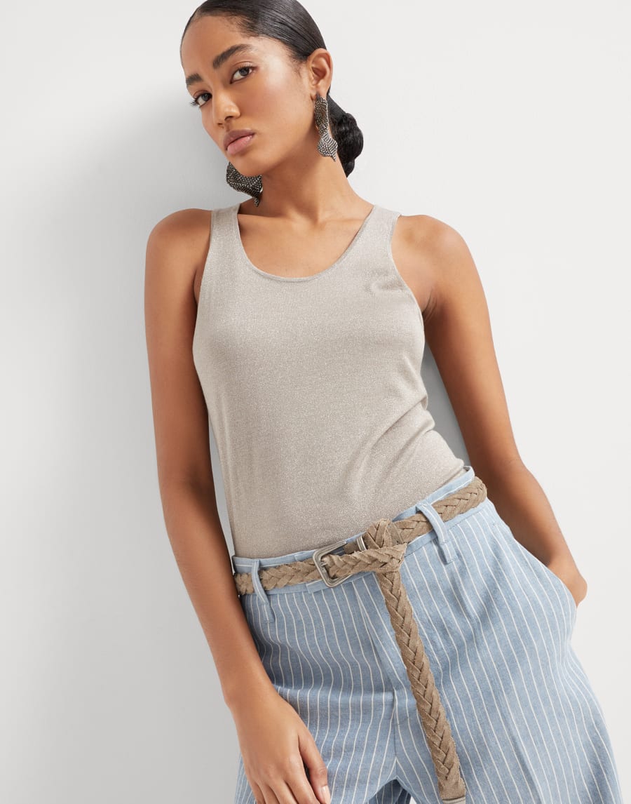 Lightweight knit top Taupe Smoke Woman - Brunello Cucinelli