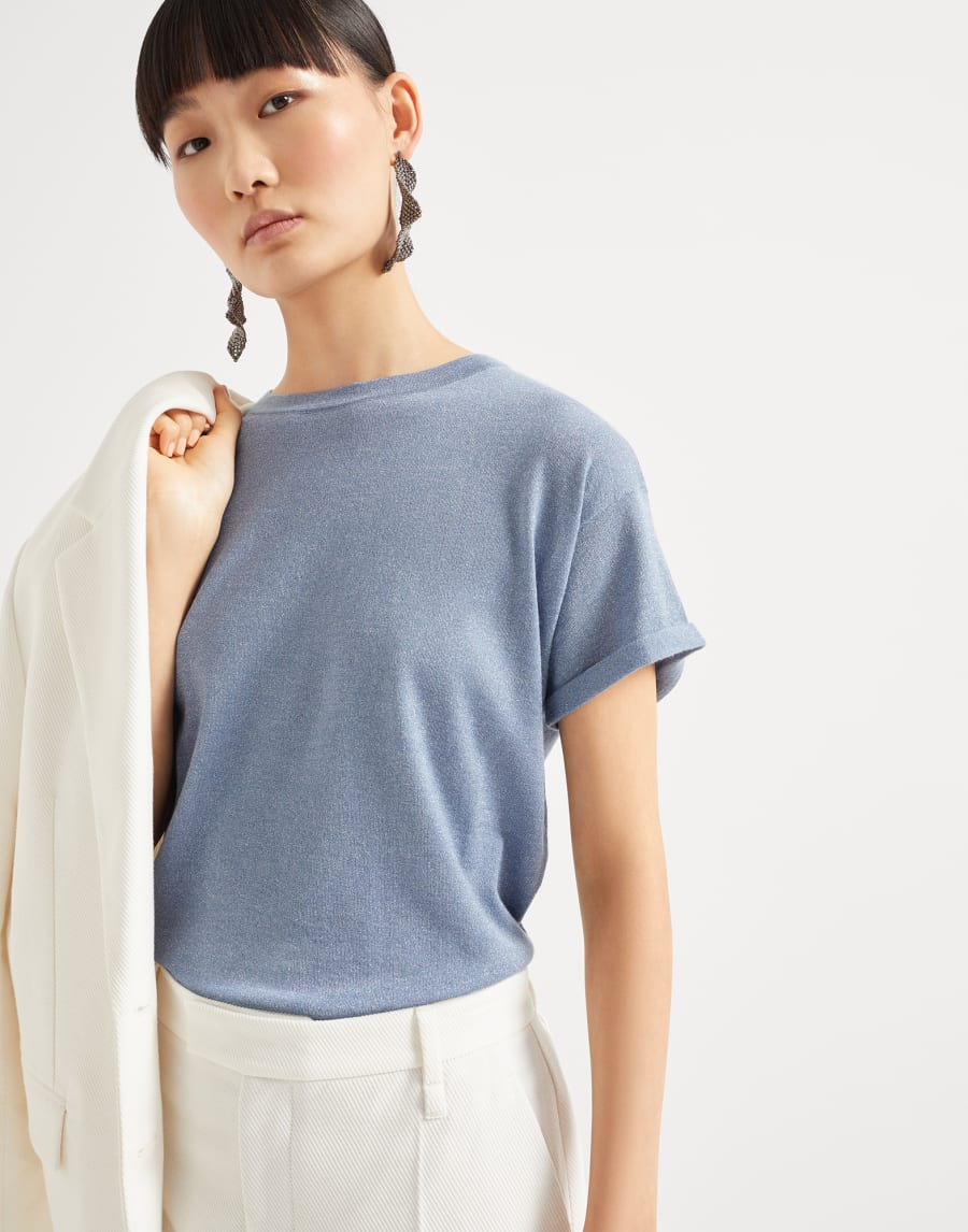Cashmere and silk lightweight sweater Avio Blue Woman - Brunello Cucinelli