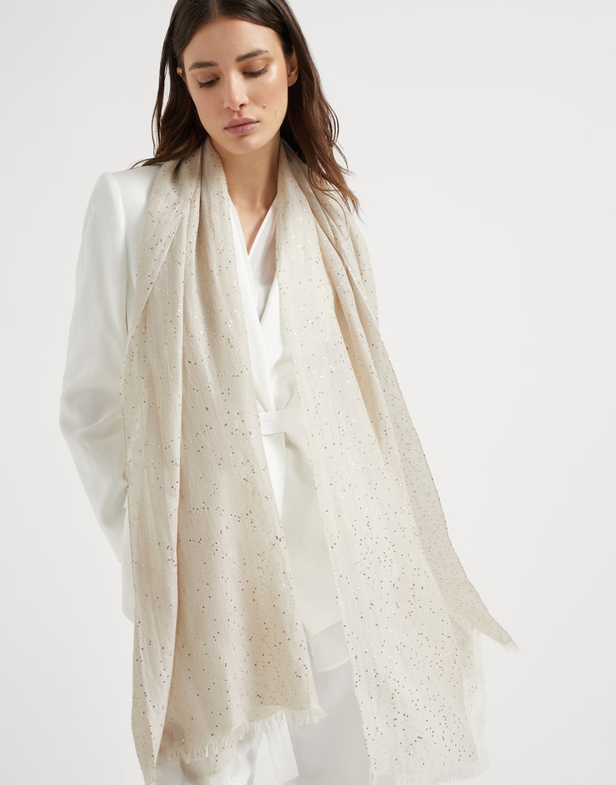 Cashmere and silk Diamond yarn scarf Beige Woman - Brunello Cucinelli