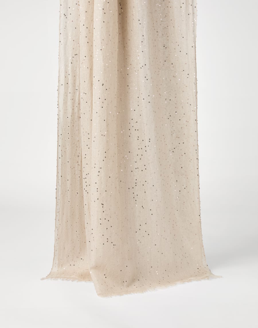 Cashmere and silk Diamond yarn scarf Beige Woman - Brunello Cucinelli