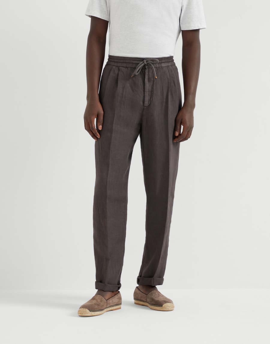 Leisure fit trousers with drawstring Coffee Man - Brunello Cucinelli